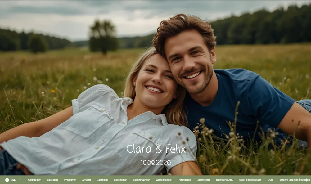 Beispiel einer persönlichen Hochzeitshomepage von Clara und Felix